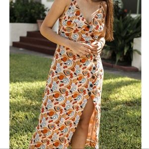 UO fruit button down linen mini dress - xs